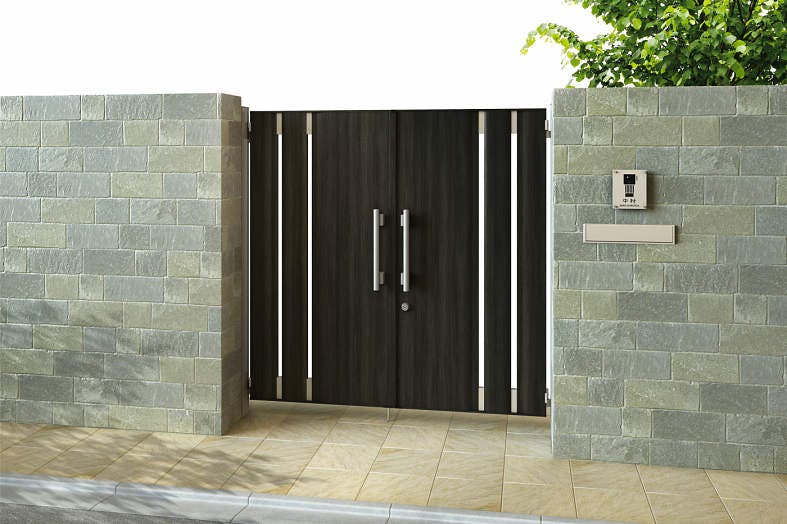 エクスティアラ門扉 2型 両開き 柱仕様（扉：木調カラー）08・14